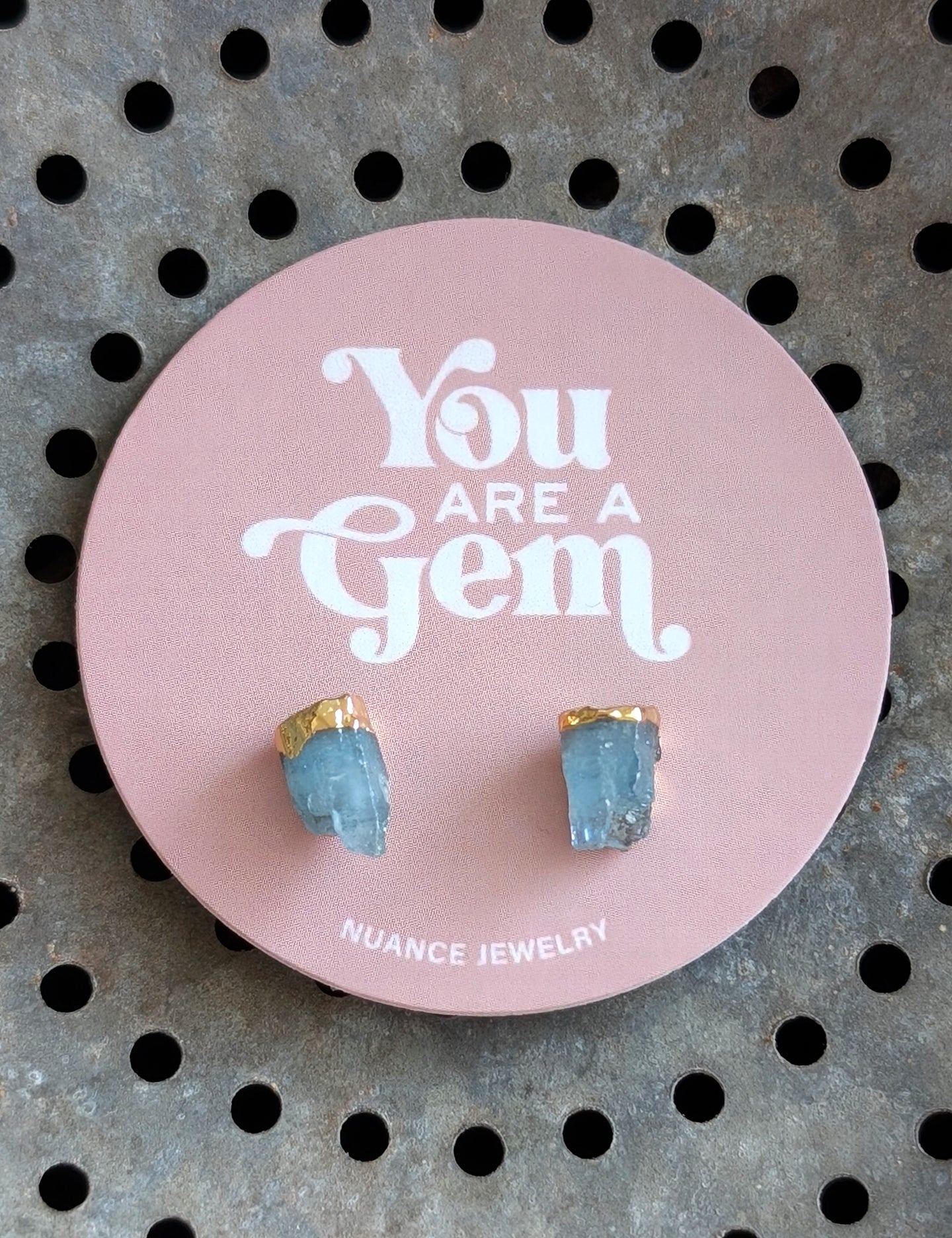Gold Cap Raw Aquamarine Studs