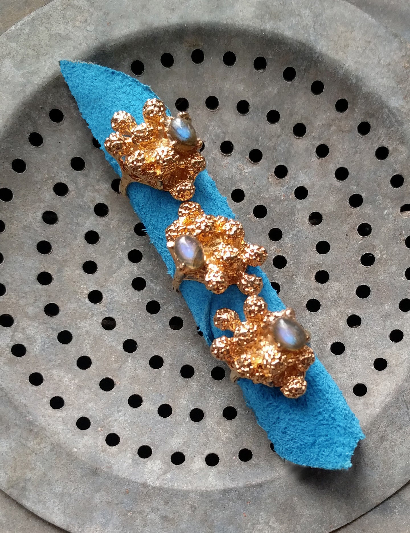 Coral Labradorite Ring