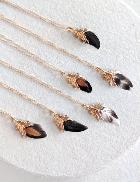 Rose gold and black feather hotsell necklace