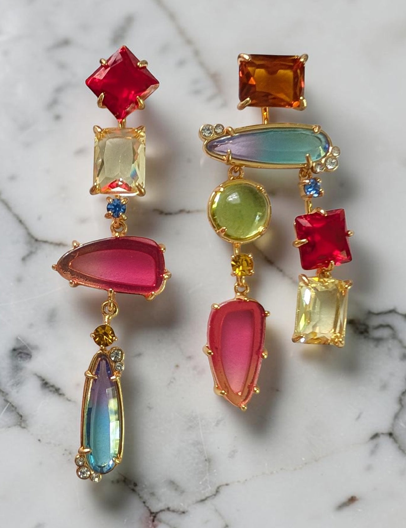 Asymmetric Jewel Drop Earrings
