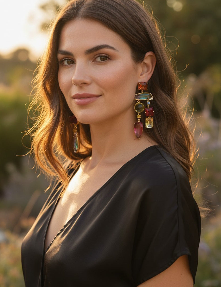Asymmetric Jewel Drop Earrings